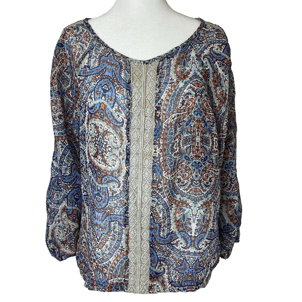 Democracy Size‎ Medium Sheer Blouse Top Lace Balloon Sleeve 20"x22" Lightweight